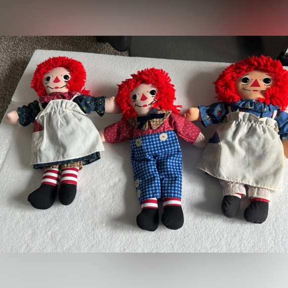 🔥🔥🔥Vintage Raggedy ANN & ANDY Plush Rag 3 Dolls 12" - Picture 2 of 7